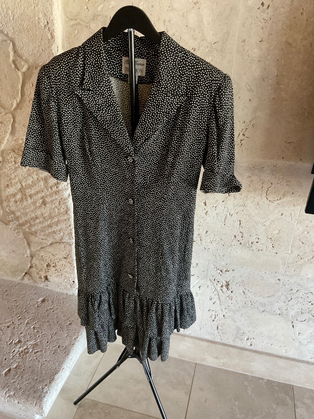 Teri Jon by Rickie Freeman polka dots black/white Bottom ruffle dress Size 10